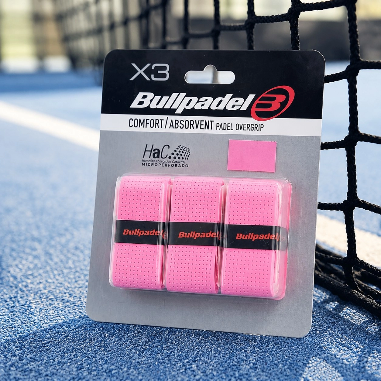 Pack 3 Pink Perforated Bullpadel comfort Overgrips