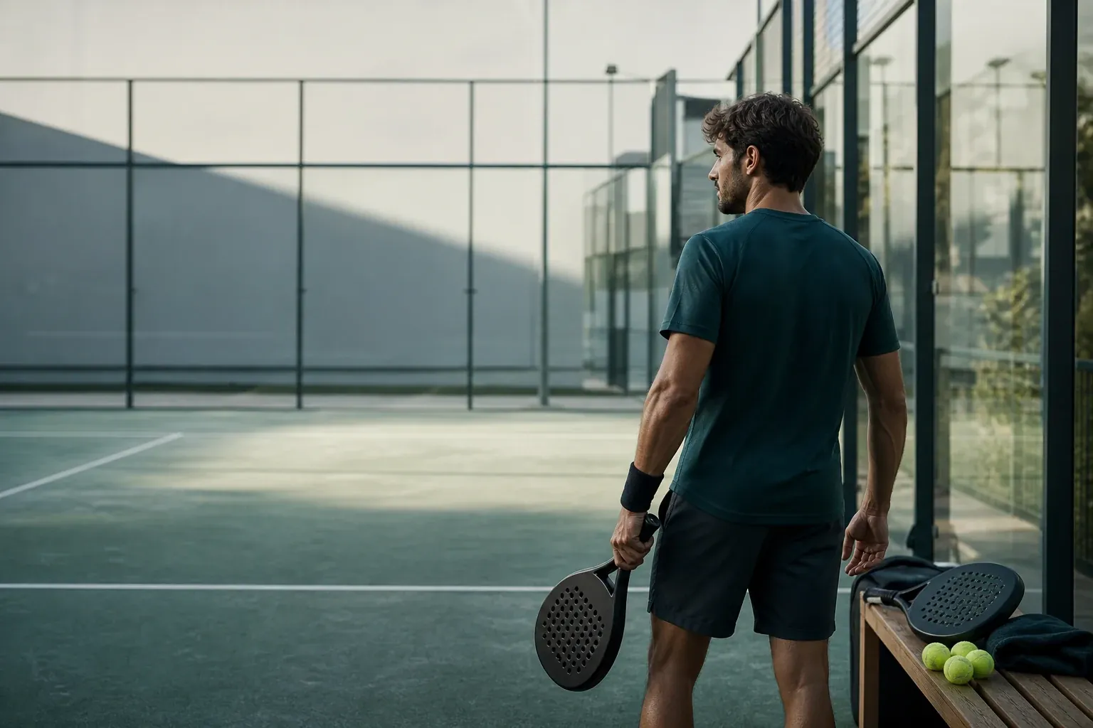 Padel player preparing to step onto the court